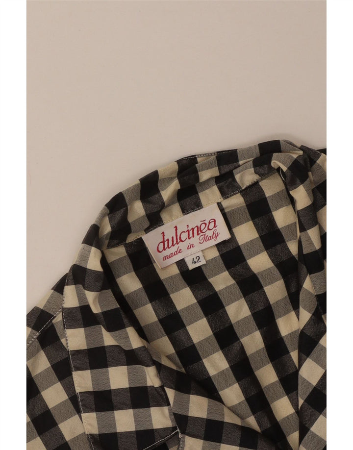 Vintage Womens Crop ærmeløs skjorte bluse IT 42 Medium Black Gingham