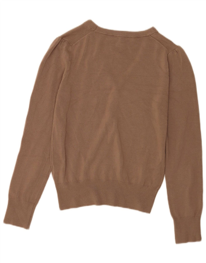 Zara Dame V-hals sweater UK 12 Medium Brown Viscose