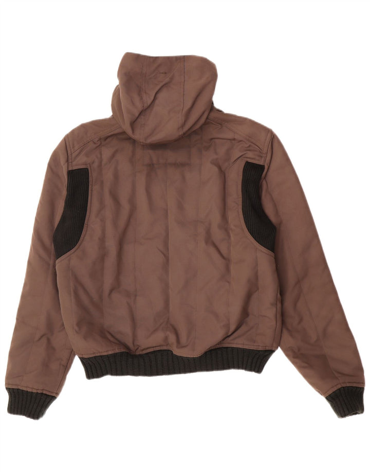 Vintage herre hættebombejakke UK 38 Medium Brown Colourblock Polyester