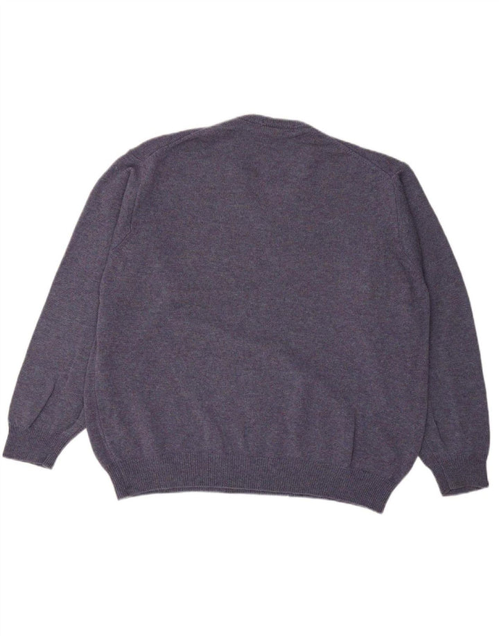 MARKS & SPENCER Mens V-Neck Jumper Sweater XL Blue Lambswool