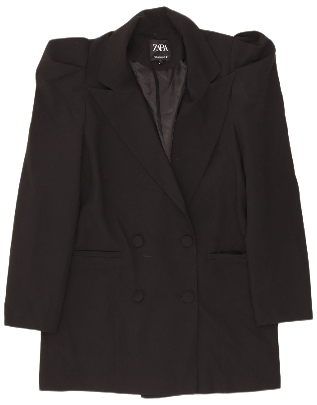 Zara Dame Dobbeltradet Oversized Blazer Jacket UK 10 Small Black