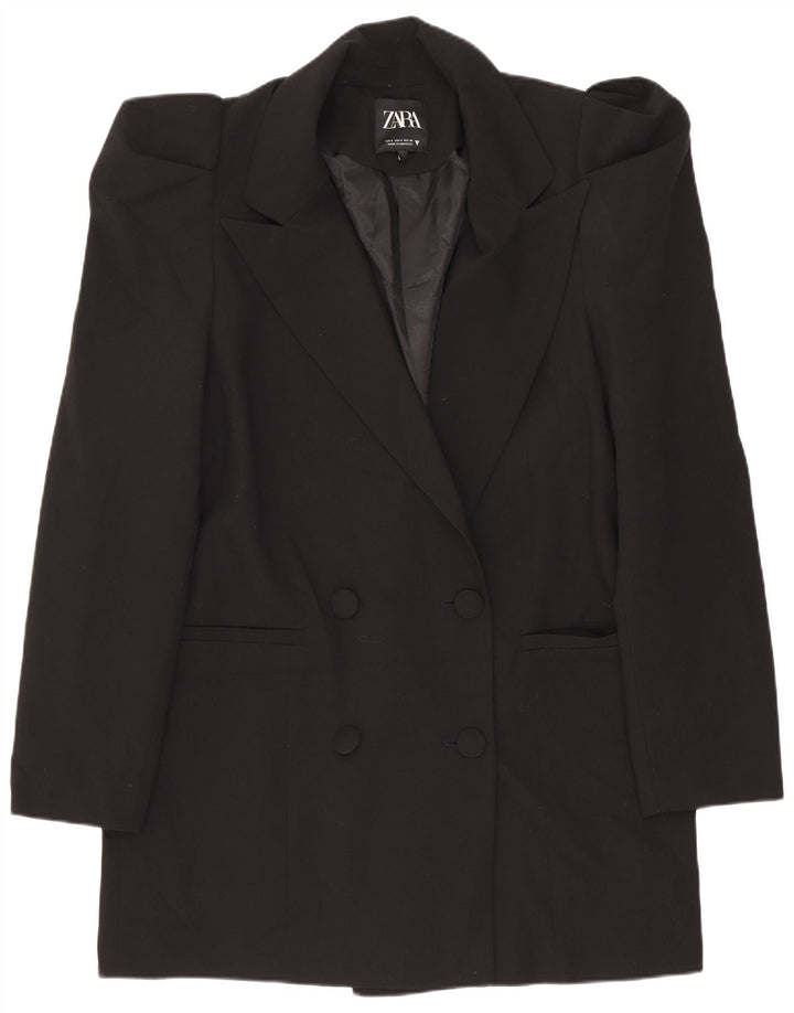 Zara Dame Dobbeltradet Oversized Blazer Jacket UK 10 Small Black