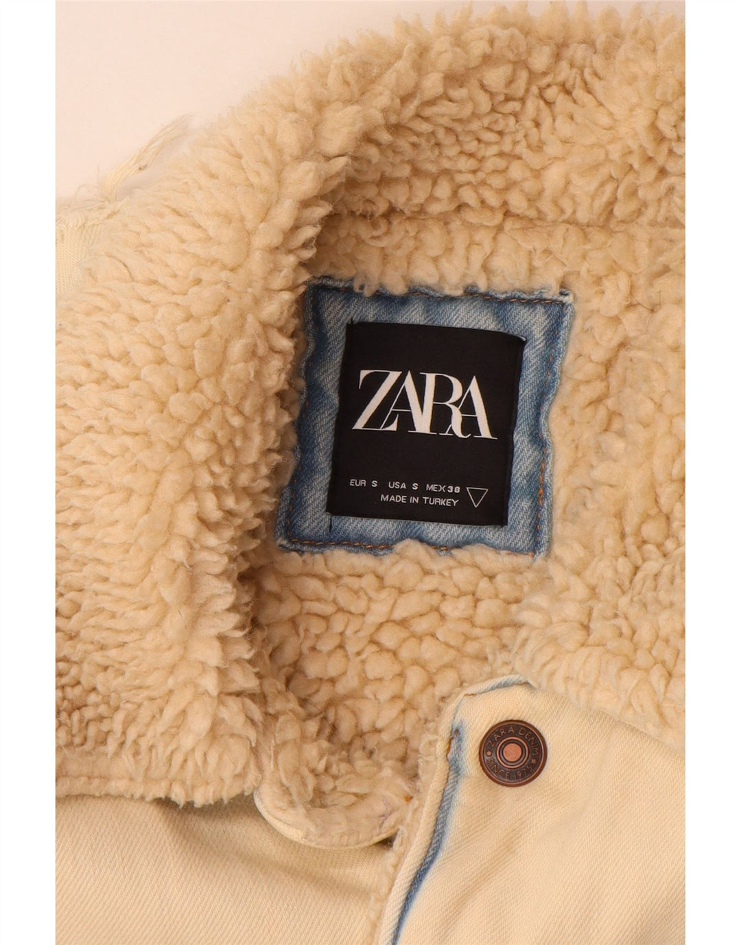 Zara Herre Sherpa denimjakke UK 36 Small Beige Bomuld