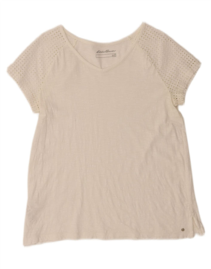 EDDIE BAUER Womens T-Shirt Top UK 14 Medium White Cotton Vintage Eddie Bauer and Second-Hand Eddie Bauer from Messina Hembry 