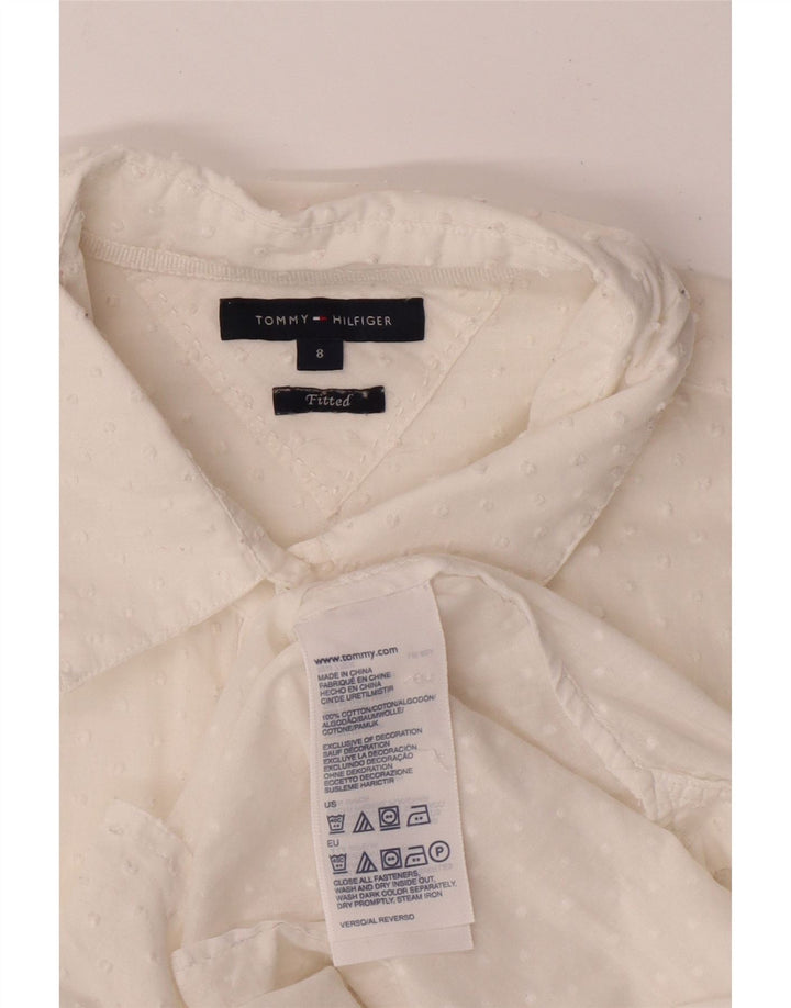 TOMMY HILFIGER Womens Fitted Shirt US 8 Medium Off White Spotted Cotton