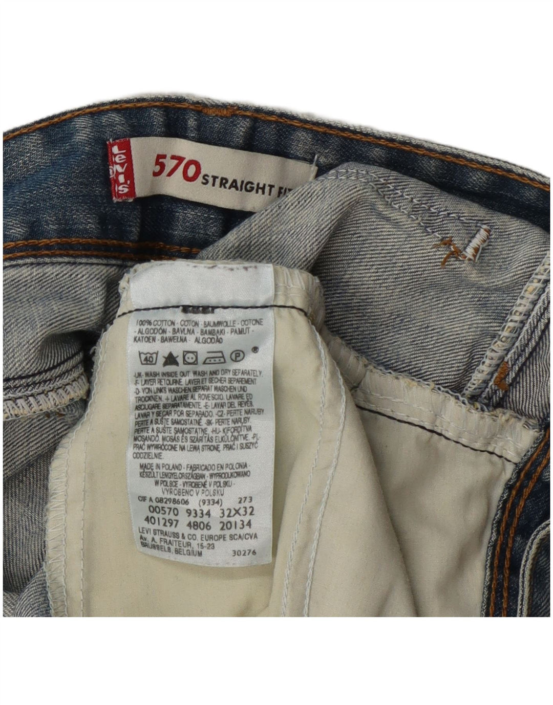 Levi's Dame 570 Distressed Straight Jeans W32 L28 Blå Bomuld