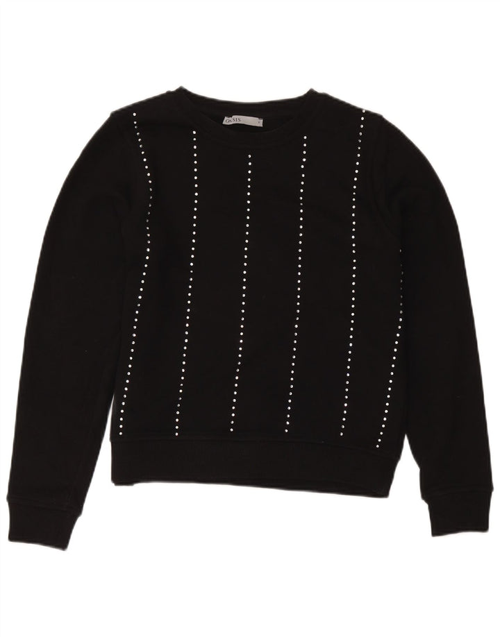 Oasis Dame Sweatshirt Jumper UK 10 Lille sort stribet bomuld