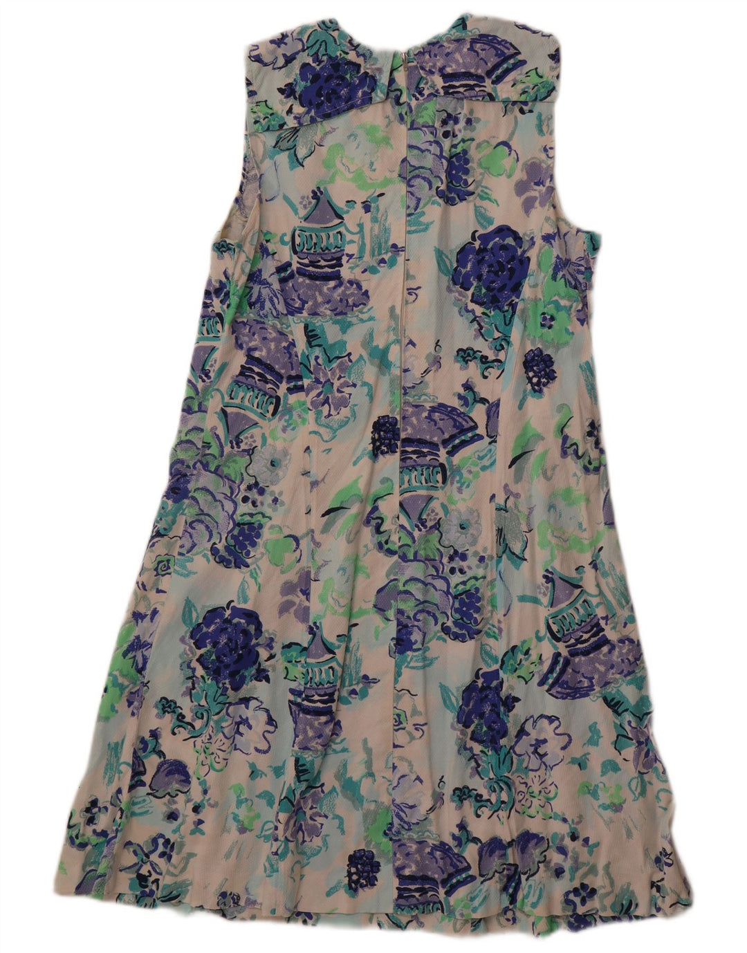 Vintage Kvinders Ærmeløs A-Line Kjole UK 12 Medium Off White Floral