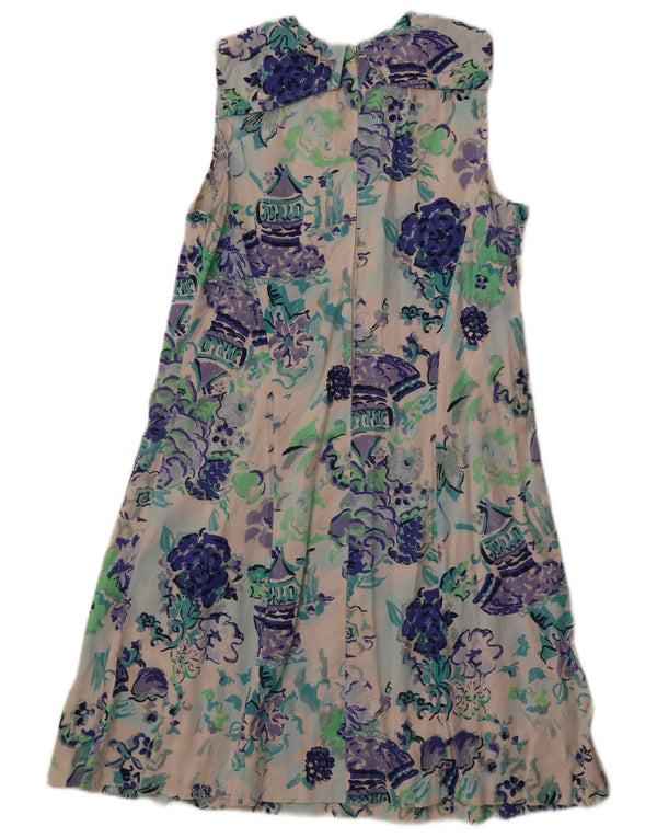 Vintage Kvinders Ærmeløs A-Line Kjole UK 12 Medium Off White Floral