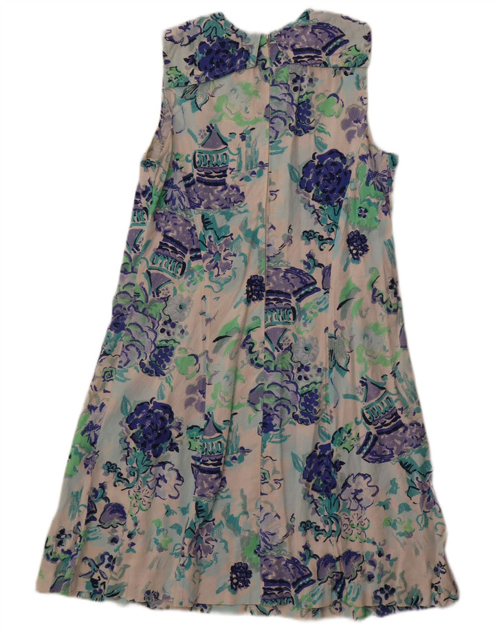 Vintage Kvinders Ærmeløs A-Line Kjole UK 12 Medium Off White Floral