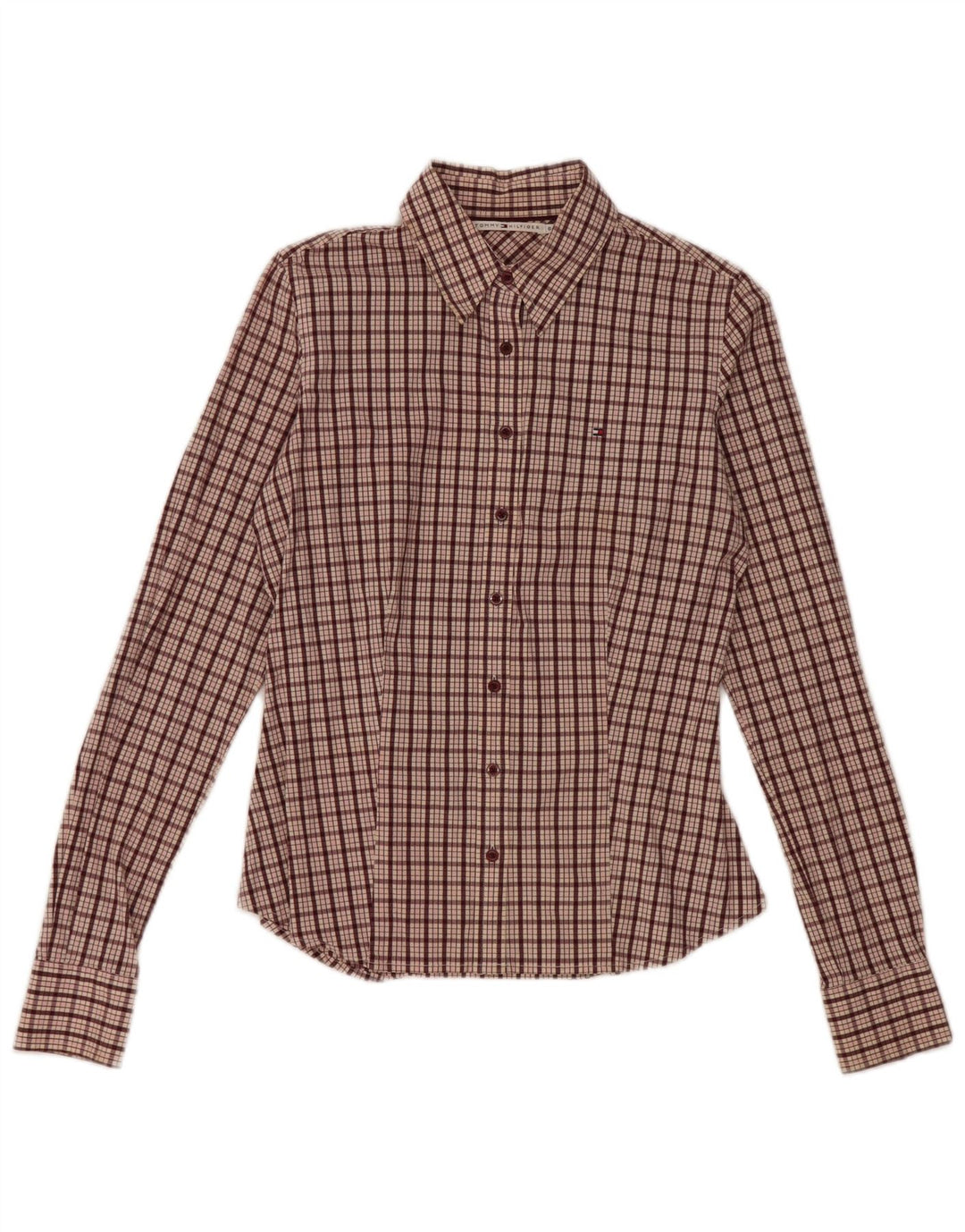 Tommy Hilfiger dameskjorte US 6 Medium rødbrun ternet bomuld