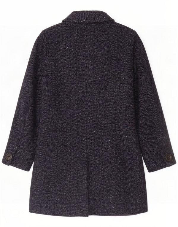 Intrend Womens 4-knaps overfrakke UK 12 Medium Navy Blue Chevron Virgin Wool