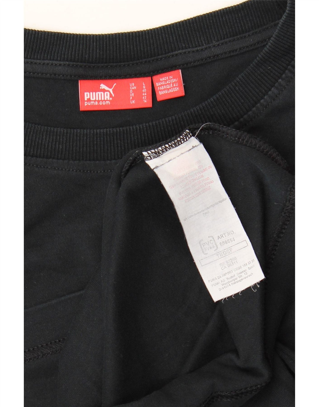 Puma T-Shirt Top UK 14 Medium Sort Bomuld
