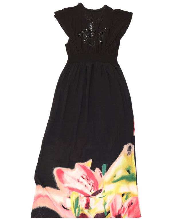 Desigual Womens Graphic Maxi Dress EU 42 Large Black Floral
