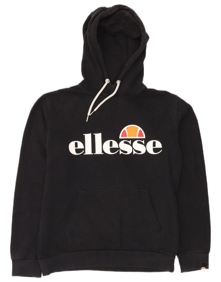 ELLESSE Oversized grafisk hættetrøjetrøje til kvinder UK 8 Lille sort bomuld