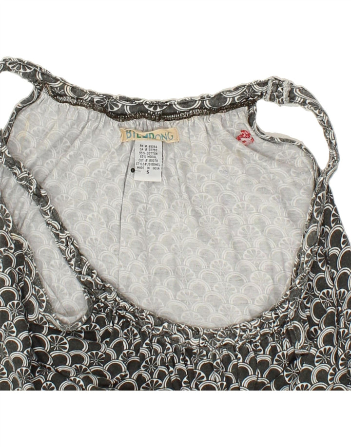 BILLABONG Womens Abstract Pattern Tunic Top UK 8 Small Grey Cotton Vintage Billabong and Second-Hand Billabong from Messina Hembry 