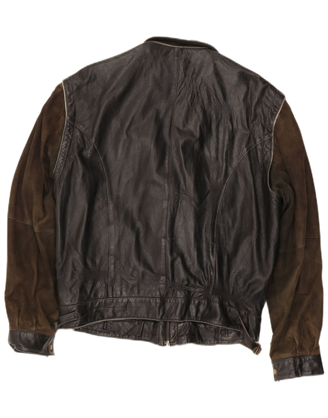 Vintage Herre Læderjakke IT 56 3XL Sort Colourblock Læder