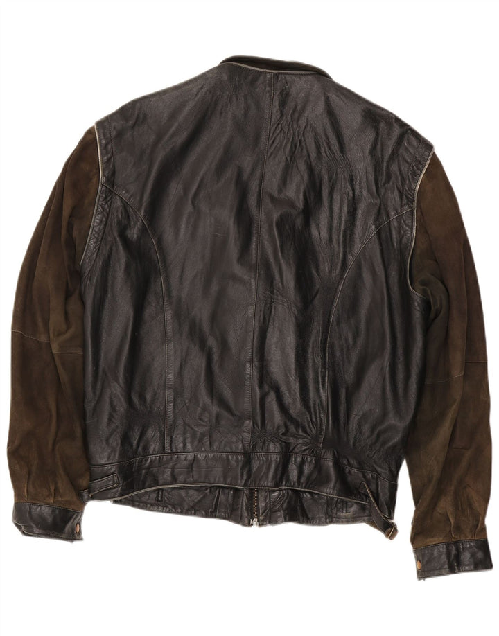 Vintage Herre Læderjakke IT 56 3XL Sort Colourblock Læder