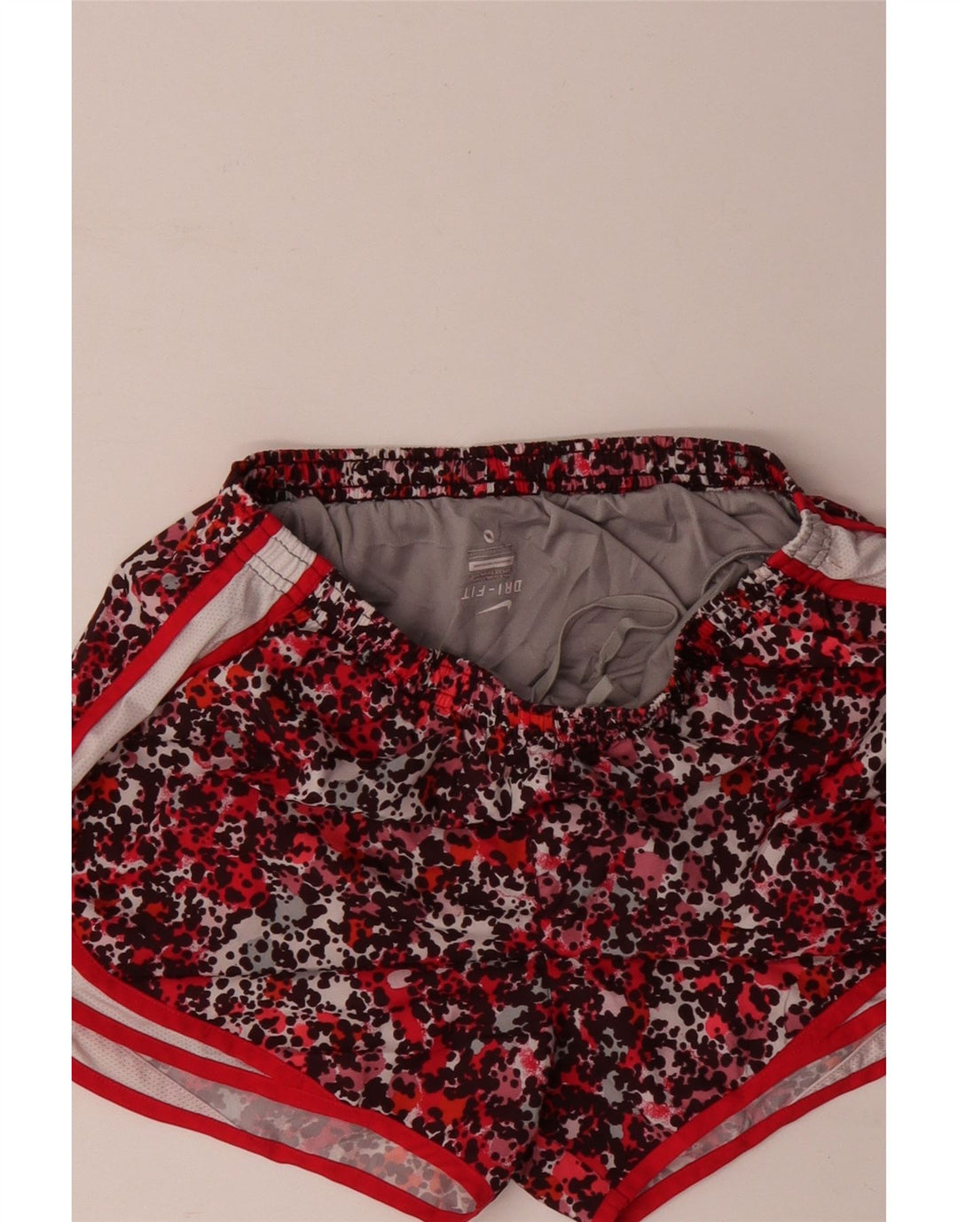 NIKE Dame Dri Fit Sportshorts UK 14 Medium rødt dyreprint polyester