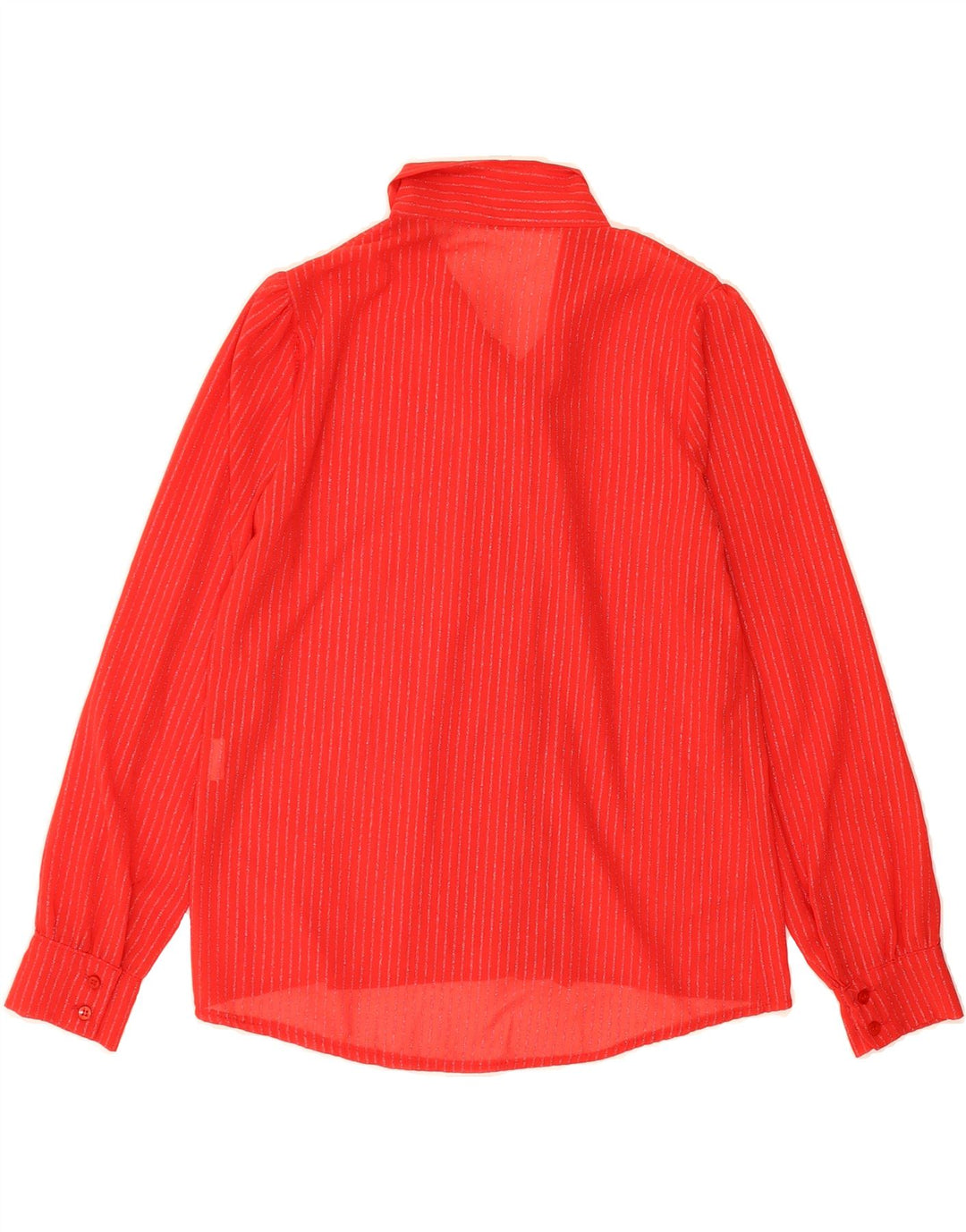 VINTAGE Womens Front Tie Shirt Blouse UK 14 Large Red Pinstripe Polyester Vintage Vintage and Second-Hand Vintage from Messina Hembry 