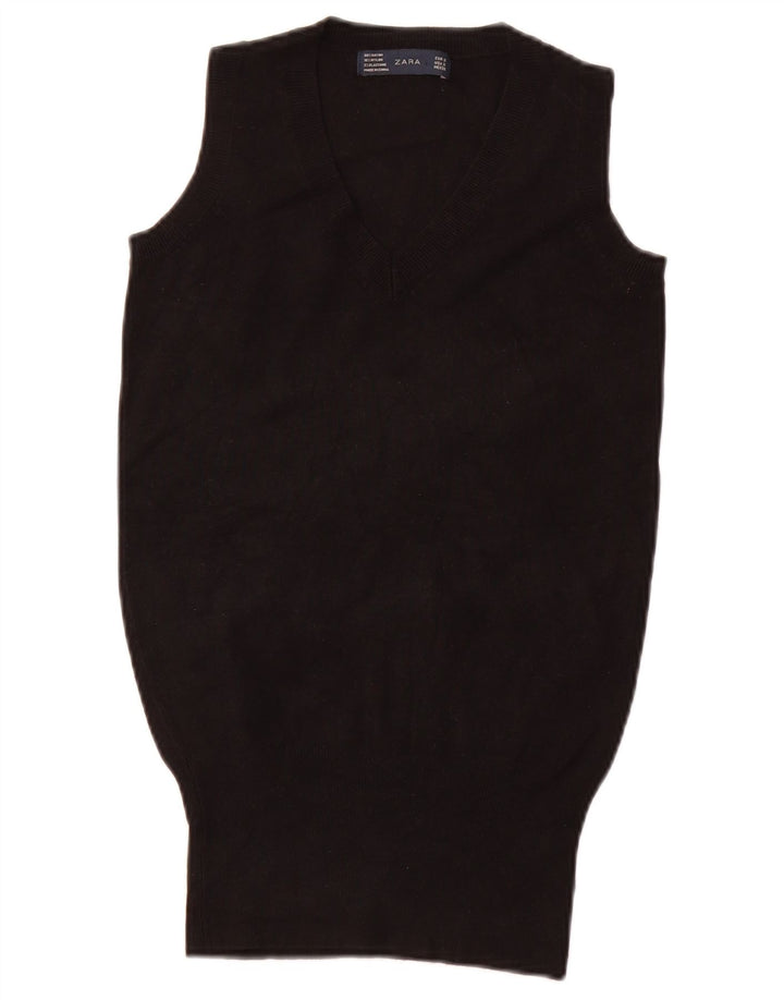 ZARA Dame Vest Tank Top UK 8 Small Black Rayon