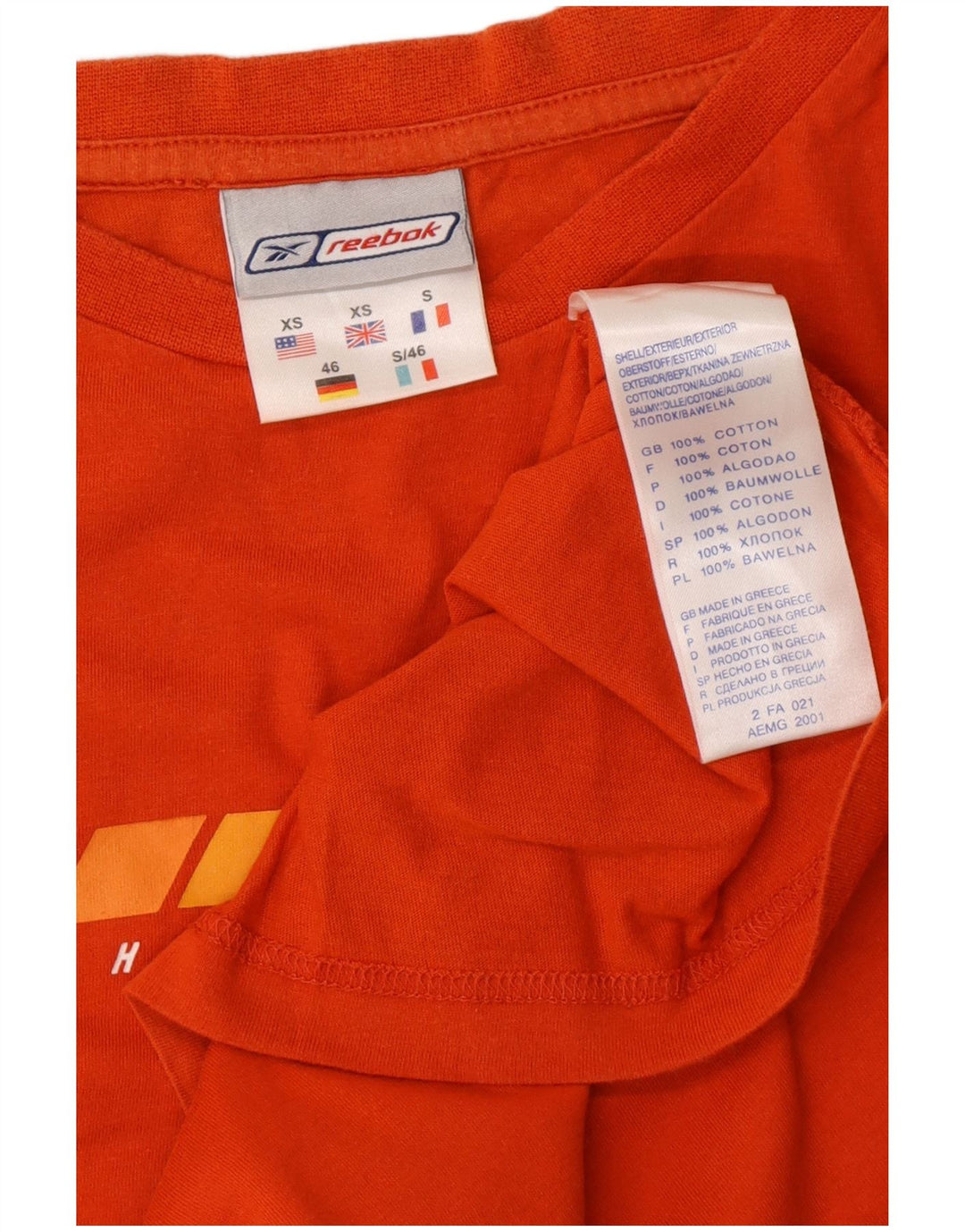 REEBOK Herre grafisk T-shirt Top XS Orange Bomuld