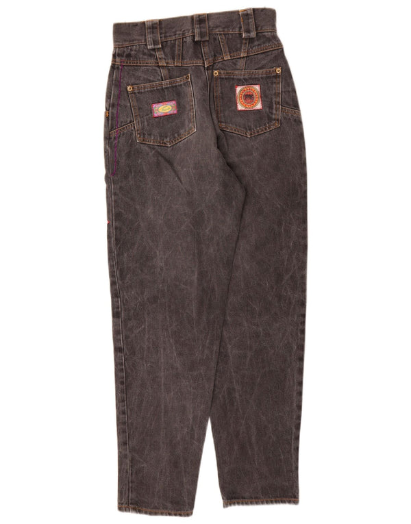 Vintage kvinders grafiske højtaljede koniske jeans W26 L30 grå bomuld