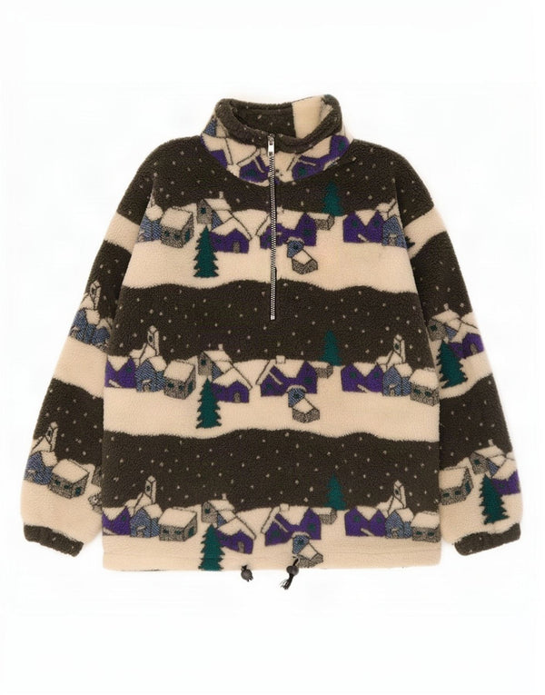 Vintage Mens Abstract Pattern Zip Neck Fleece Jumper Small Multicoloured