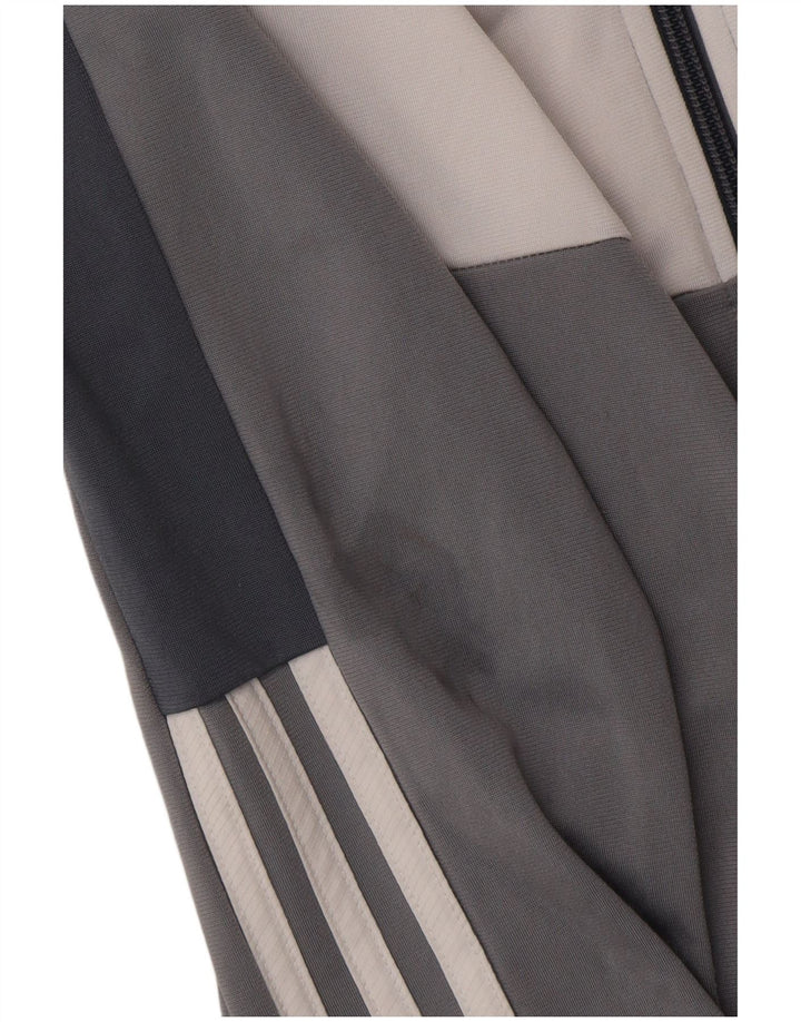 ADIDAS Boys Zip Hoodie Sweater 11-12 Years Grey Colourblock Polyester