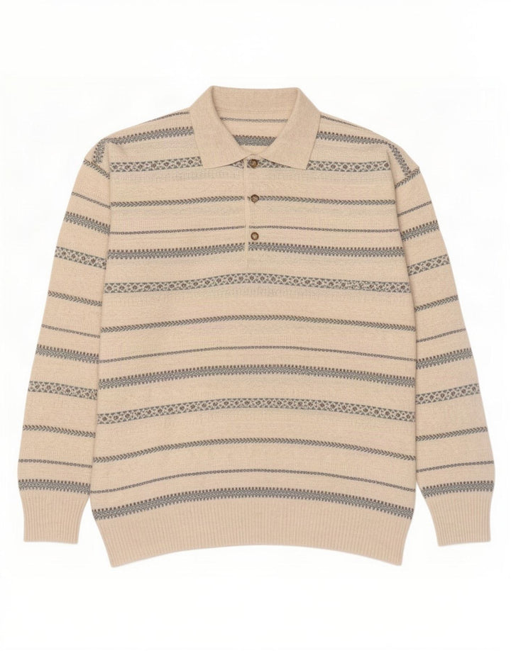 Vintage herre polo hals sweater mellem hvid stribet