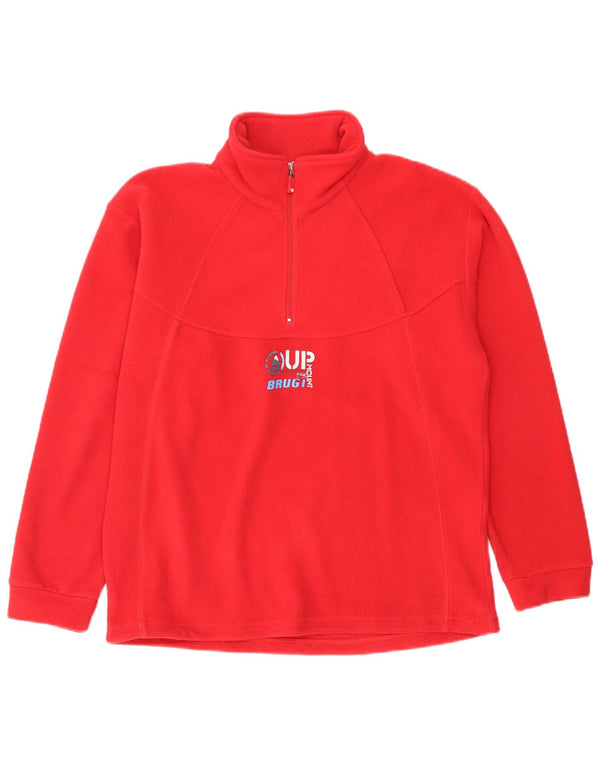 Brugi Womens Graphic Zip Neck Fleece Jumper 2XL Red Polyester