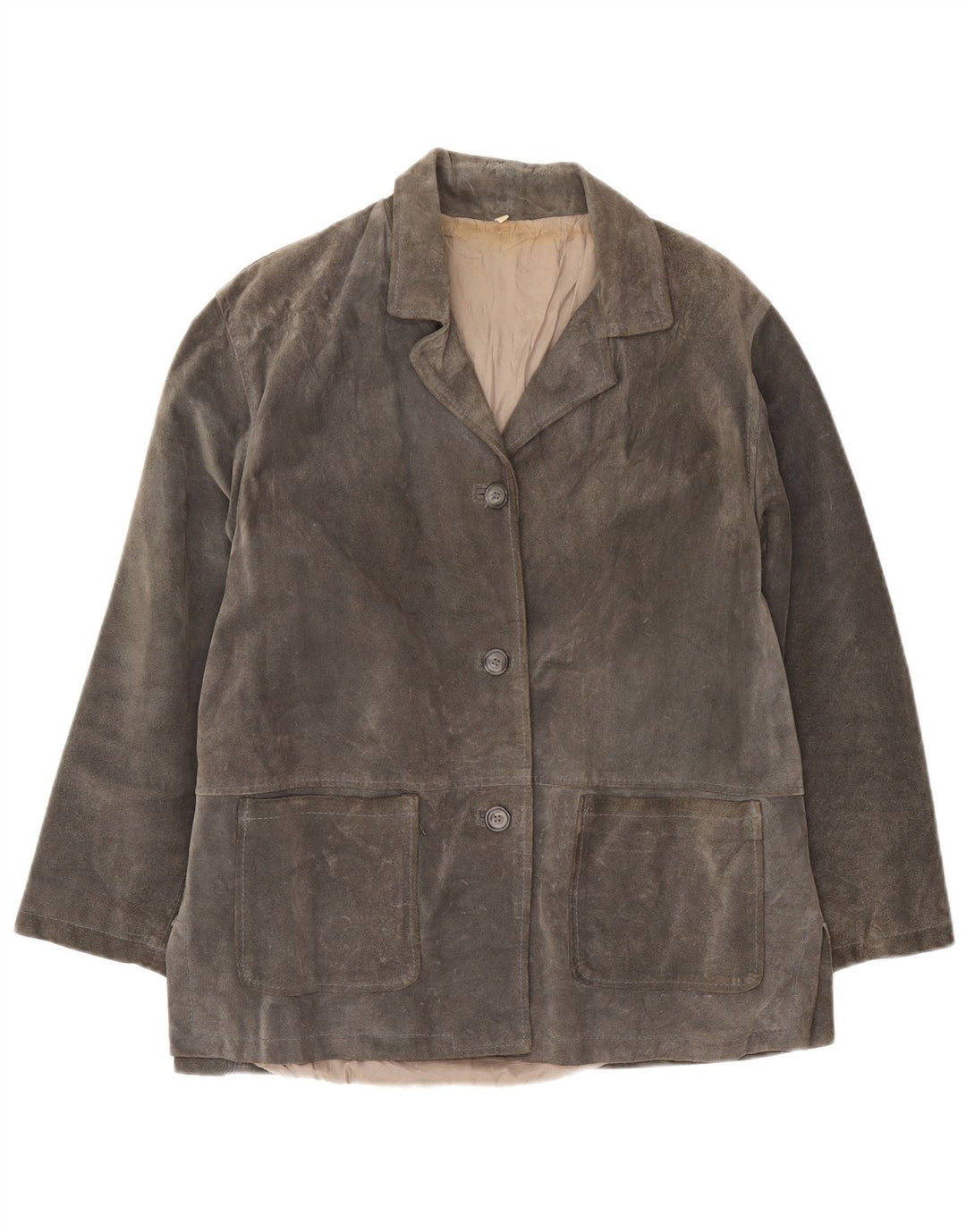 Vintage Dame 3-knaps Ruskind Blazer Jacket UK 16 Large Grå