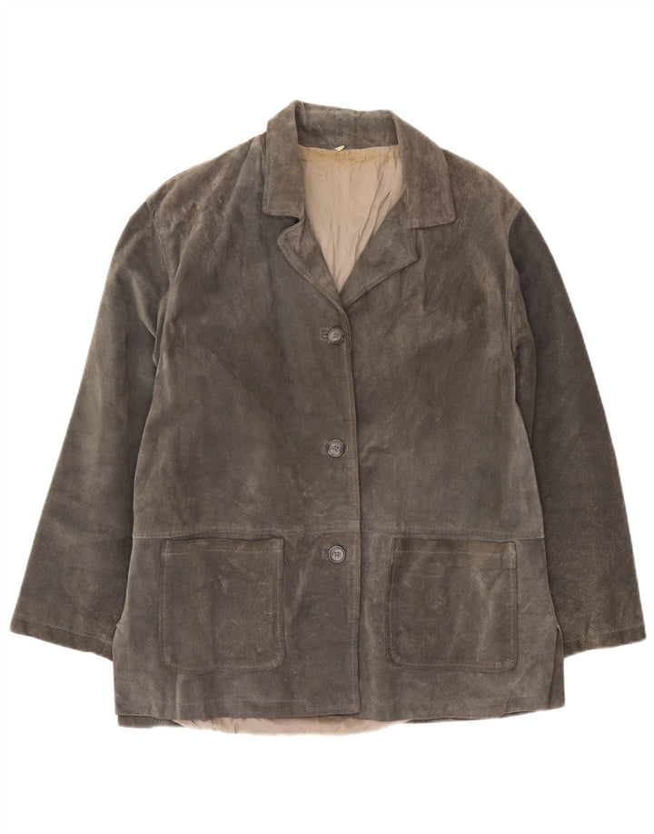 Vintage Dame 3-knaps Ruskind Blazer Jacket UK 16 Large Grå