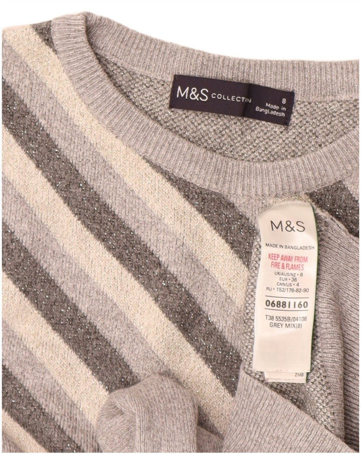 Marks & Spencer Dame sweater med rund hals DK 8 Lille grå stribet
