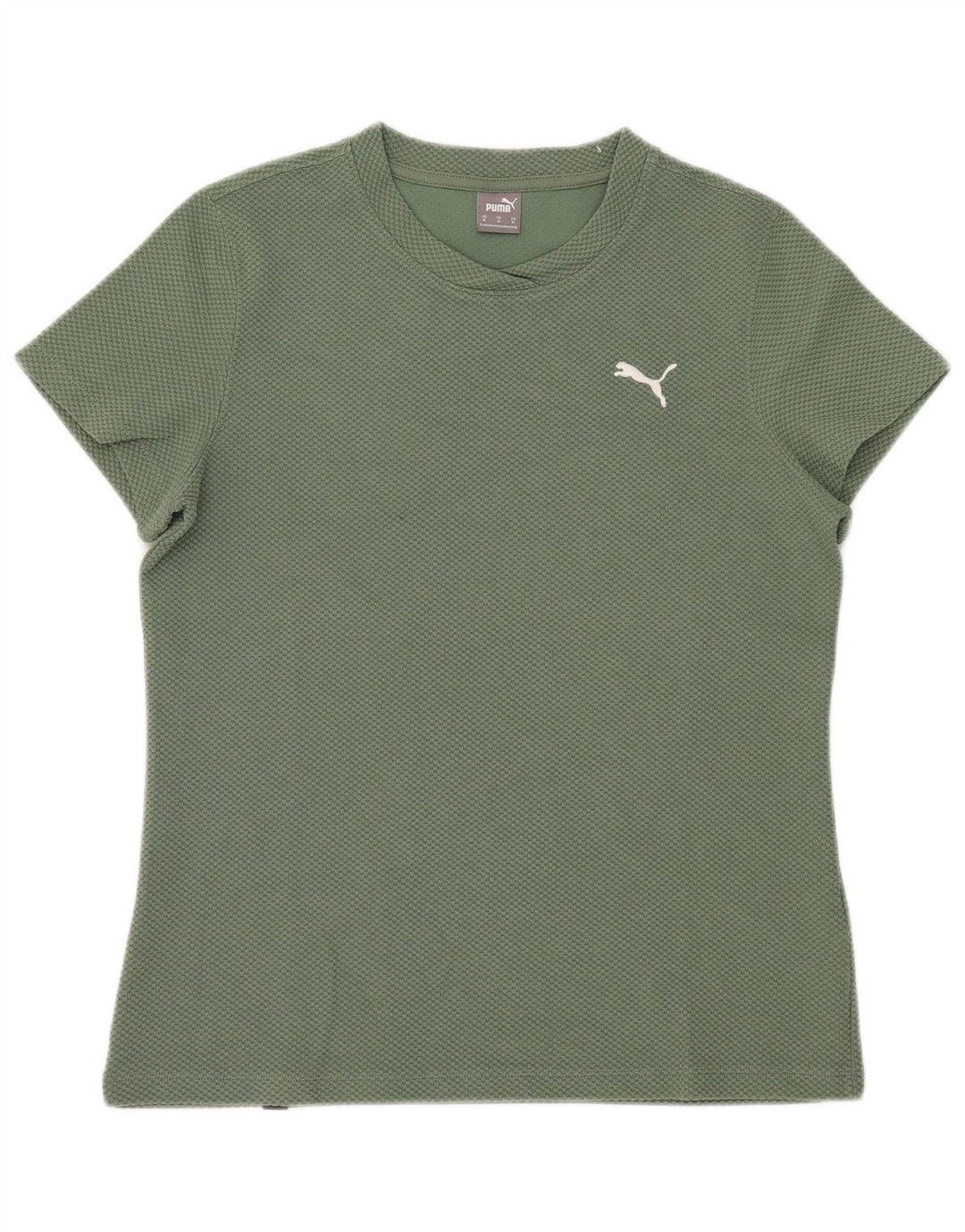 Puma T-Shirt Top UK 12 Medium Grøn Bomuld