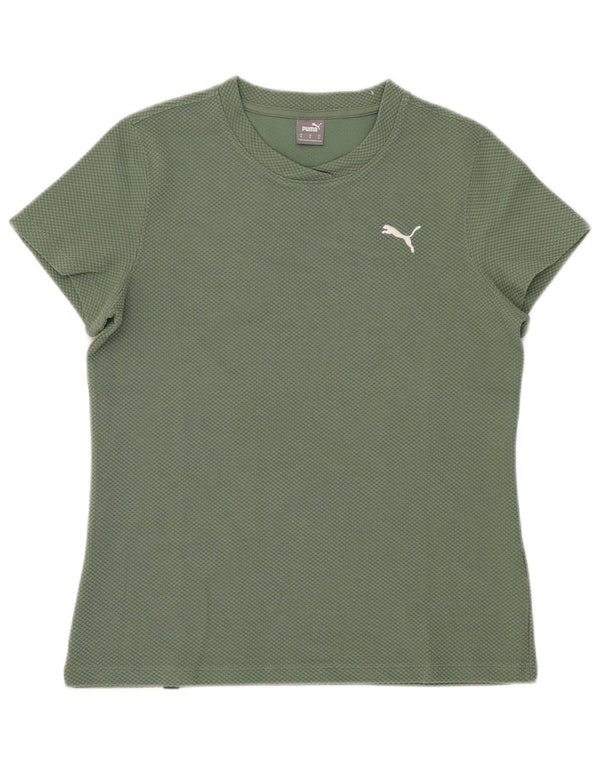 Puma T-Shirt Top UK 12 Medium Grøn Bomuld