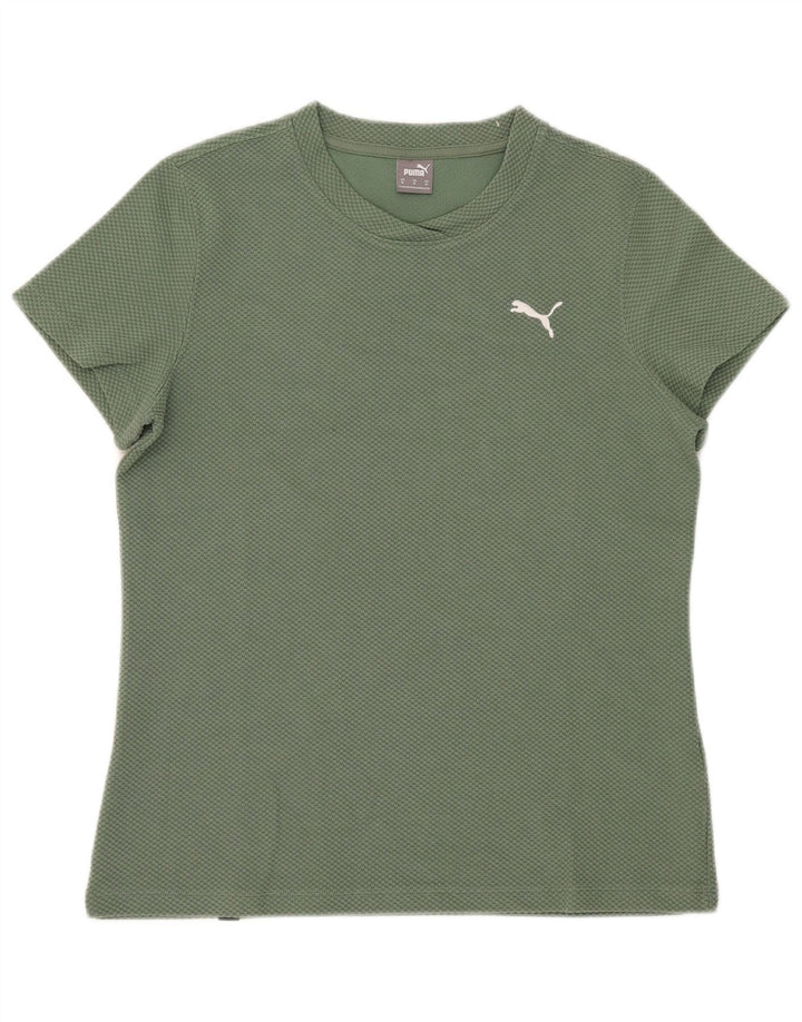 Puma T-Shirt Top UK 12 Medium Grøn Bomuld