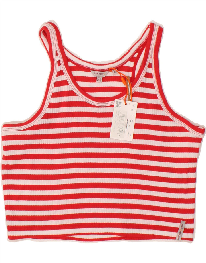 SUPERDRY Womens Cami Top UK 12 Medium Red Striped Cotton Vintage Superdry and Second-Hand Superdry from Messina Hembry 