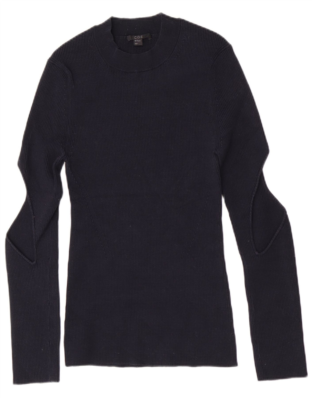 Cos Dame Turtle Neck Jumper Sweater UK 12 Medium Navy Blue Bomuld