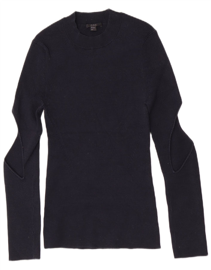 Cos Dame Turtle Neck Jumper Sweater UK 12 Medium Navy Blue Bomuld