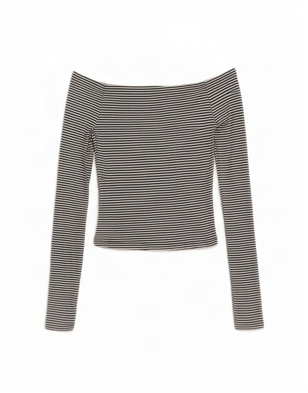 Zara Dame Langærmet Off Shoulder Top UK 8 Lille sort stribet polyester