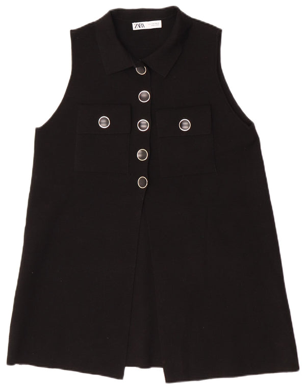 Zara Womens Sleeveless Cardigan Sweater UK 14 Medium Black Viscose