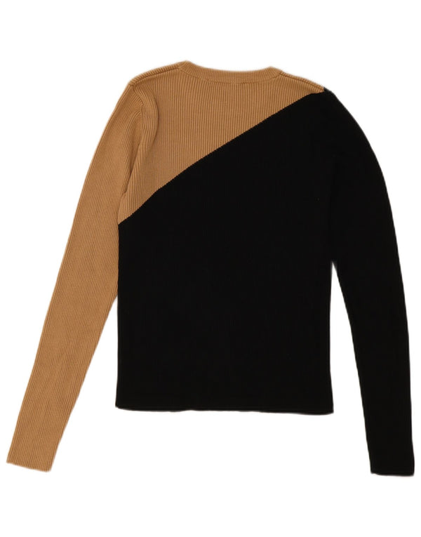 Zara Womens Crop Crew Neck Jumper Sweater UK 12 Medium Black Colourblock