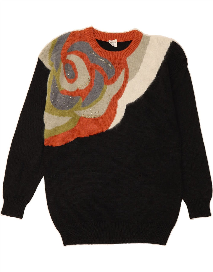 VINTAGE Womens Crew Neck Jumper Sweater UK 14 Medium Black Classic Vintage Vintage and Second-Hand Vintage from Messina Hembry 