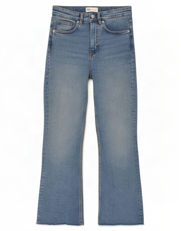 Zara Dame Jeans med brede ben EU 36 XS W26 L26 Blå Bomuld