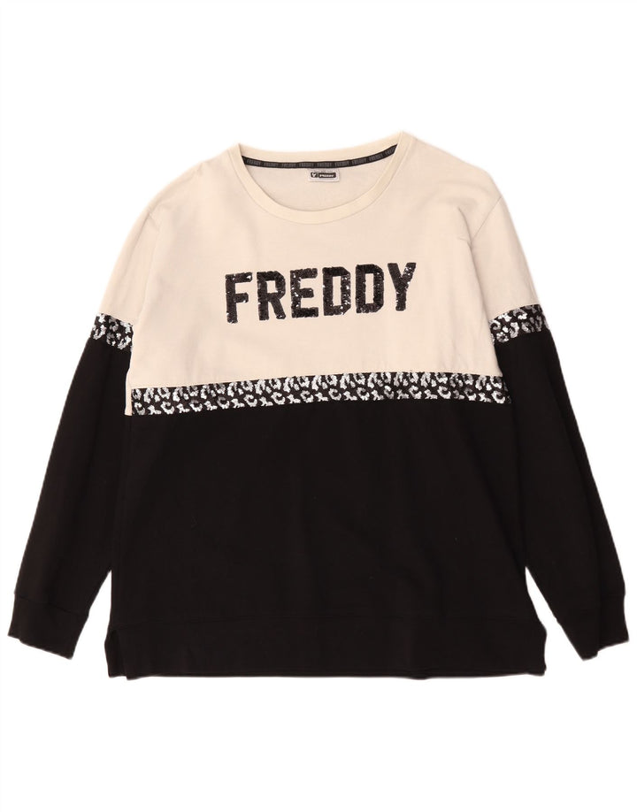 Freddy Dame Grafisk Sweatshirt Jumper UK 14 Stor Sort Colourblock