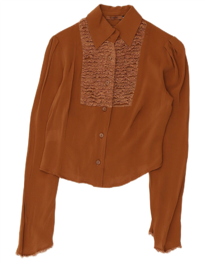 LE COMPLICI Womens Crop Shirt Blouse UK 12 Medium Brown Viscose