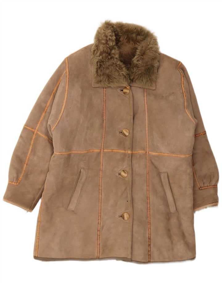 VINTAGE Shearling Coat til kvinder UK 16 Stor Brun