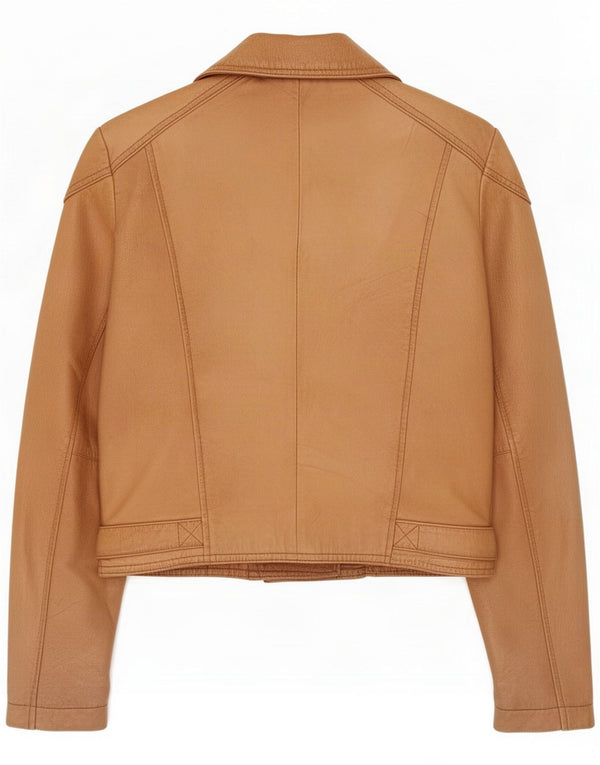 Vintage Womens Crop Læder Biker Jacket UK 10 Small Brown