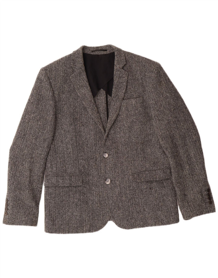 HARRIS TWEED Herre Blazer Jacket UK 40 Large Grey Herringbone Classic